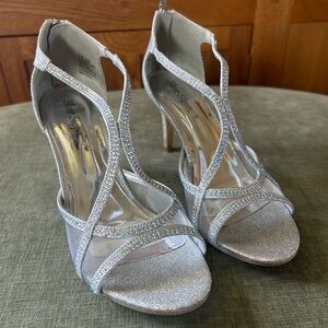Shimmering Silver Strappy Heels